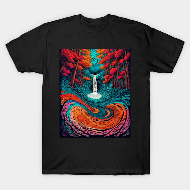 Waterfall Whispers: Listening to Nature's Secrets in Artistic Cascades T-Shirt by Rolling Reality